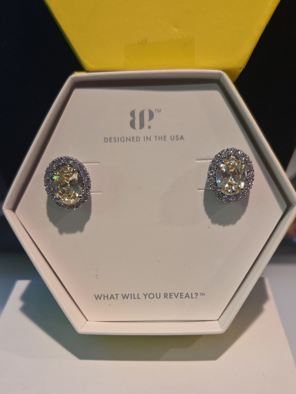 BP Oval Lemon Cubic Zirconia Halo Stud Earrings 2424 Hematite Plate